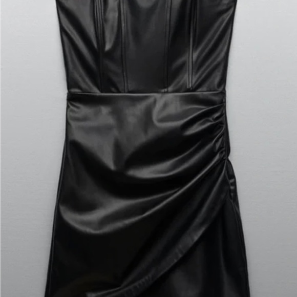 Zara Dresses & Skirts - Zara faux leather strapless corset touched mini dress